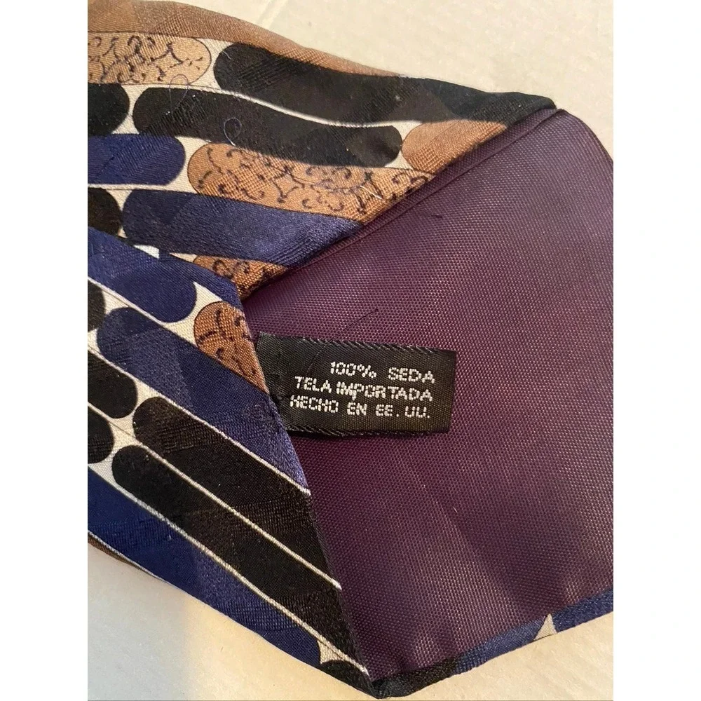 Conte di Milano Mens Silk Tie Geometric Navy Blue Black Tan Red Made in USA